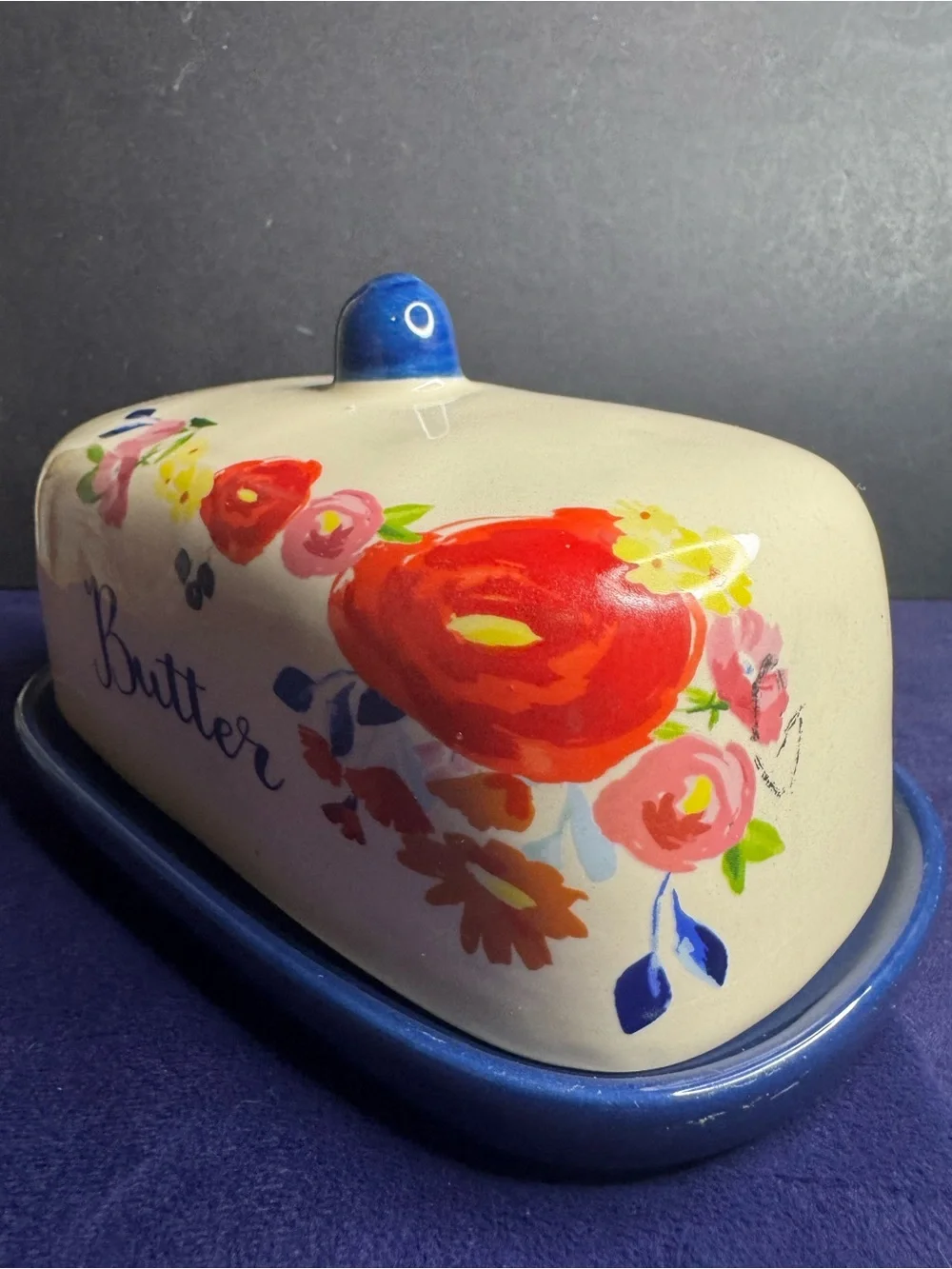 Home Essentials Floral Ceramic Butter Dish Cottagecore